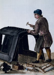 Constructeurs de gondoles, illustration de Jan van Grevenbroeck (1731-1807) du manuscrit Habits des Vénitiens, Italie