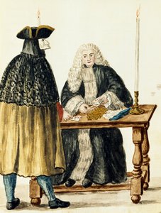Magistrat jouant aux cartes avec un homme masqué, par Jan Grevenbroeck (1731-1807), Italie