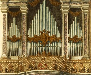Orgue, détail de la cantate des putti, par Giovanni Grevembroch. Italie