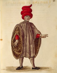 Jeune homme portant une "Dogalina", robe formelle à larges manches, Gli Abiti de Veneziani, extrait du livre illustré de costumes - Jan van Grevenbroeck