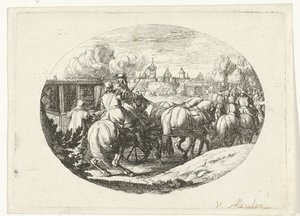Armée et carrosses entrant dans la ville - Jan van Huchtenburg
