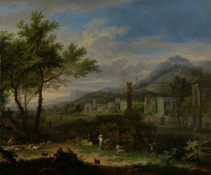Paysage arcadien avec des pêcheurs