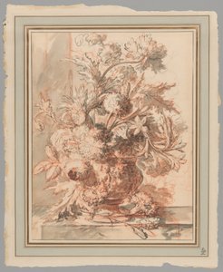 Fleurs dans une urne décorée de Putti, sur un socle - Jan van Huysum