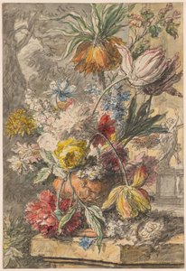 Fleurs dans une urne et nid d