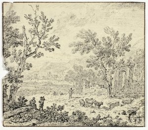 Paysage avec chèvres, chevrier et ruines - Jan van Huysum