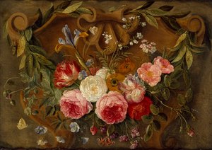 Composition de nature morte décorative avec une guirlande de fleurs, milieu du 17ème siècle