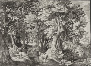 Paysage avec le prophète désobéissant dévoré par un lion