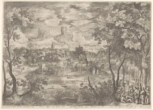 Paysage avec le Christ chassant un démon chez un homme muet - Jan van Londerseel