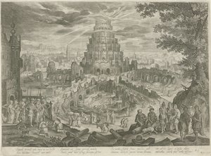 Nimrod fait construire la Tour de Babel (Royaalbijbel) - Jan van Londerseel