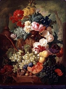 Roses, un iris et un coquelicot - Jan van Os