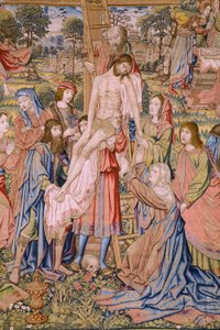 Tapisserie flamande. Série La Passion du Christ : Descente de la croix (détail) - Jan van Roome