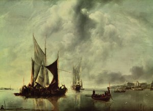Calme ou, bateaux près de la côte, après 1651 - Jan van de Capelle or Cappelle
