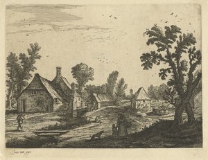 Vue de village avec femme et enfant dans la rue du village