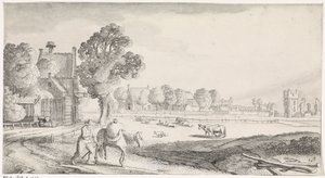 Paysans avec cheval de bât sur un chemin