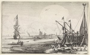 Tête de port avec pêcheurs ramenant leurs filets - Jan van de Velde (II)