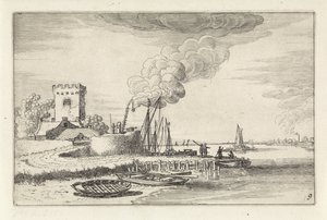 Paysage avec un phare dans un port