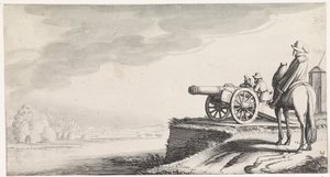 Cavalier et deux soldats près d