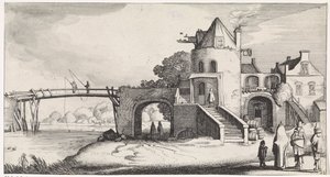 Péage avec pont en bois sur la rivière