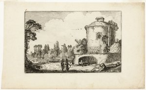 Paysage avec une tour ronde