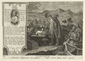 Amerigo Vespucci découvrant la Croix du Sud avec un astrolabe, de Nova Reperta, pub. 1600 - Jan van der Straet