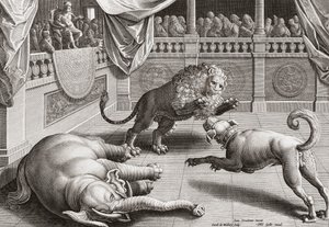Alexandre le Grand regardant des animaux se battre, 16e siècle - Jan van der 1523 1605 after Straet
