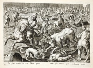 Une corrida de masse dans une enceinte, illustration de 