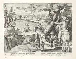 Chasseurs attrapant des corbeaux, illustration de 