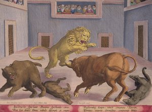 Nobles regardant le combat de bêtes sauvages dans un cirque intérieur, planche 12 de 