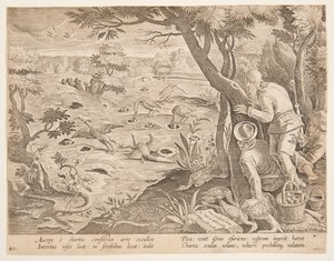 Chasse à la grue avec des cônes, planche 28 de la série Venationes Ferarum, Avium, Piscium - Jan van der Straet, called Stradanus