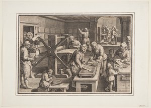 Gravure sur métal; Graveurs sur un navire - Jan van der Straet, called Stradanus