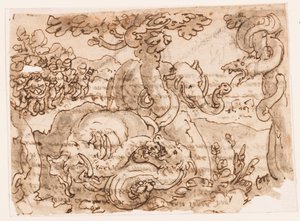 Recto : Combat entre éléphants et serpents, de l
