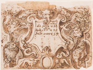 Recto : dessin préliminaire pour la page de titre de la série d