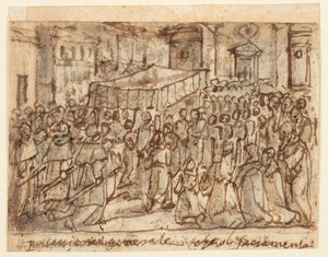 Page de carnet de croquis avec procession avec l
