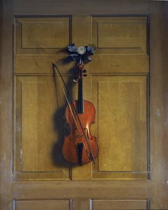 Violon et archet suspendus à une porte - Jan van der Vaardt