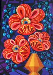 Fleurs rouges avec baies, 2016