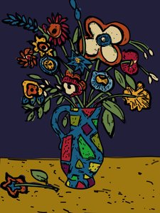 Fleurs dans un pichet en faïence