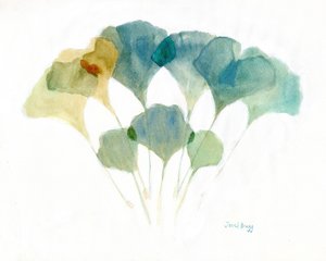 Feuilles de ginkgo superposées avec des couleurs douces, vers 2021