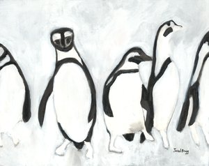Pingouins au zoo de Woodland Park, vers 2021 (encre de sumi et gesso sur papier) - Janel Bragg