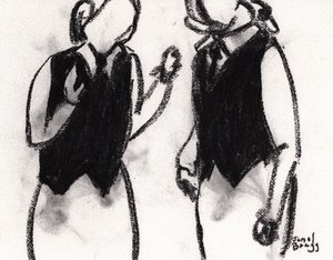 Serveuses au café Sabarsky c. 2024 (fusain sur papier) - Janel Bragg