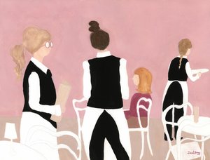 Serveuses du café Sabarsky en rose et beige, vers 2024 (aquarelle sur papier) - Janel Bragg