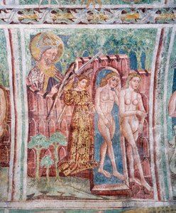 Église fortifiée de Hrastovlje, Église de la Trinité, Adam et Ève expulsés du Paradis (1490) (détail) - Janez Kastav