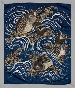 Couverture de cadeau (Fukusa) avec carpe dans les vagues - Japan, Meiji period