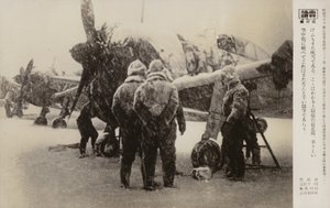 Aviateurs sur un aérodrome pendant une tempête de neige, Seconde Guerre mondiale - Japanese Photographer