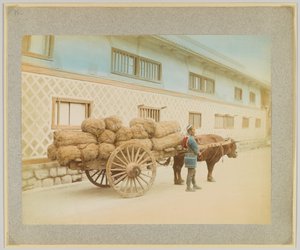 Homme avec bœuf et charrette, Japon