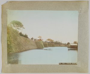 Château de Tokyo, Japon (photo noir et blanc colorisée à la main)
