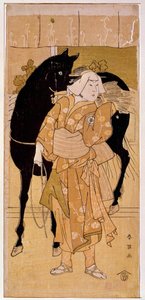 Un acteur jouant un paysan et son cheval. Estampe japonaise du XIXe siècle. Paris, Musée Guimet, Musée National des Arts Asiatiques
