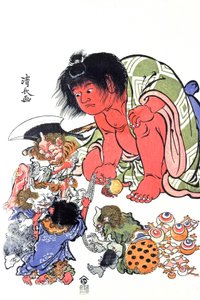 Démons, milieu du 19e siècle (impression) - Japanese School