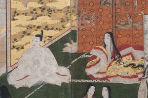 (détail) Printemps au Palais, paravent à six panneaux du Conte de Genji, c.1650 - Japanese School
