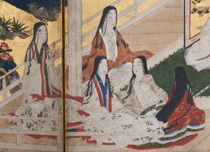 (détail) Printemps au Palais, paravent à six panneaux du Conte de Genji, c.1650 - Japanese School