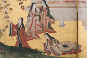 (détail) Printemps au Palais, paravent à six panneaux du Conte de Genji, c.1650 - Japanese School